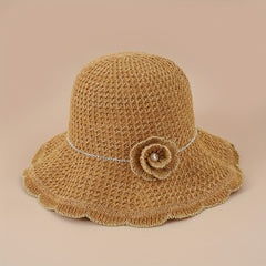 Hollow Crochet Flower Bucket Hat Knitted Basin Hat Casual Breathable Sun