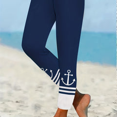 Anchor Print Skinny Leggings Casual Stretchy Leggings Women's Clothing