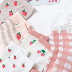 5 Pairs Strawberry Print Socks Women's Crew Stockings