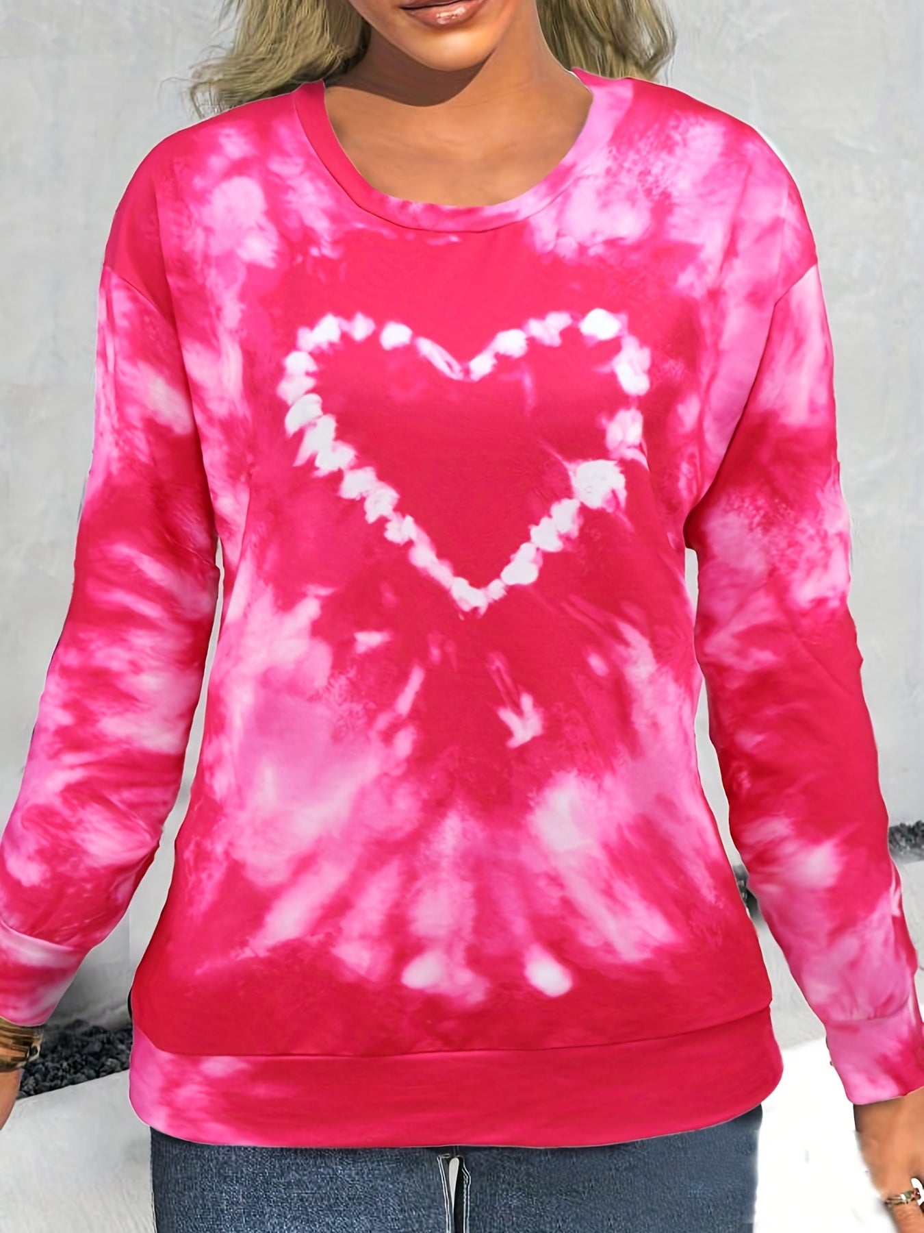 Tie Dye Heart Print Crew Neck Sweatshirt