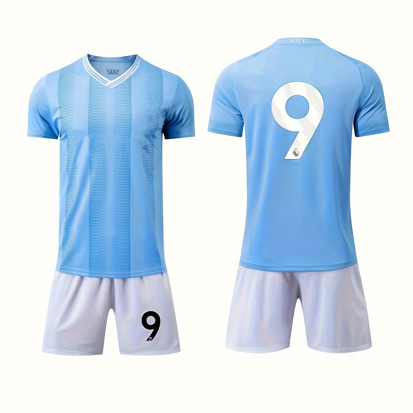 2 Boys Striped Sports Football Training Outfit Quick-drying T-shirt&Shorts