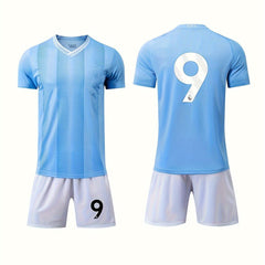 2 Boys Striped Sports Football Training Outfit Quick-drying T-shirt&Shorts