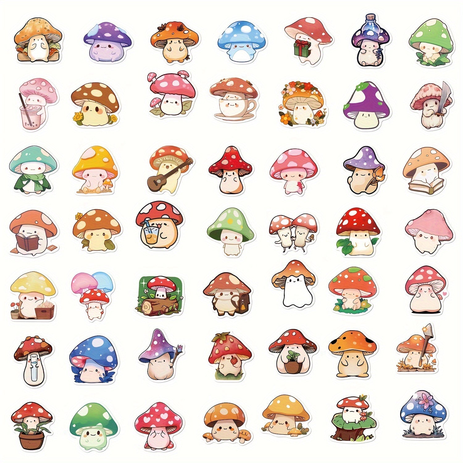 50pcs Colorful Mushroom Series Graffiti Sticker Pack Waterproof Handbook DIY