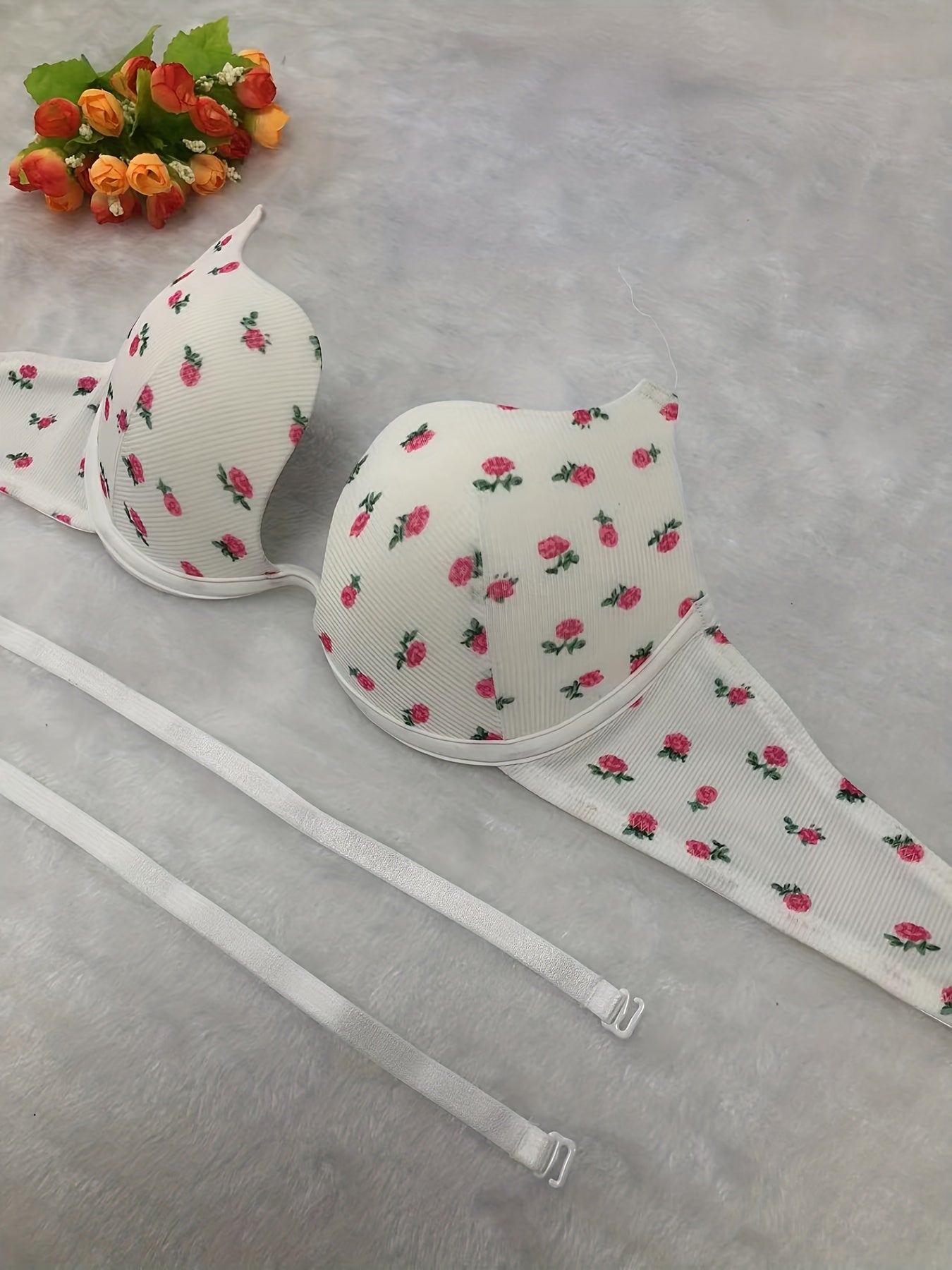 Floral Pattern Scoop Bras Comfortable Intimates Women's Lingerie