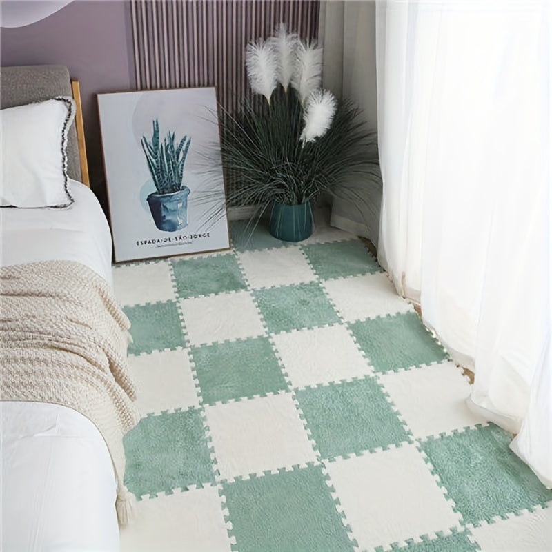 12pc Plush Interlocking Foam Tile Puzzle Floor Mats Full Household Rug