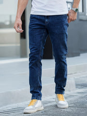 Men's Solid Mid Stretch Denim Pants For Spring Summer