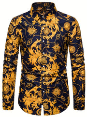Men's Floral Printed Casual Shirt Long Sleeves Regular Fit