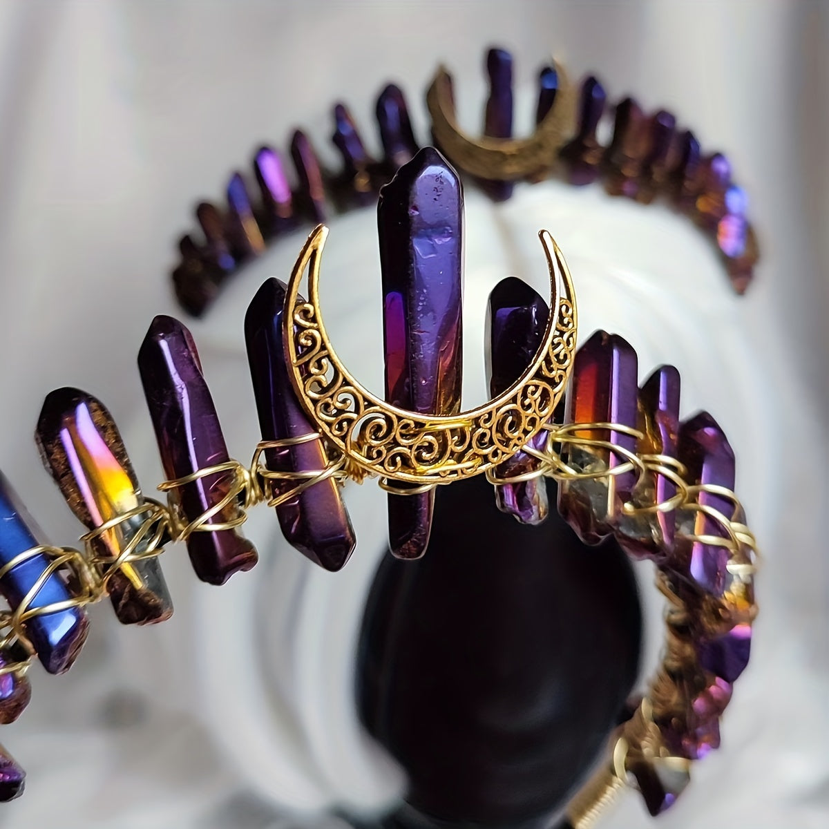 Titanium Quartz Crown Bronze Golden Moon Tiara Wedding Prom