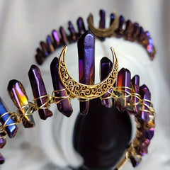 Titanium Quartz Crown Bronze Golden Moon Tiara Wedding Prom