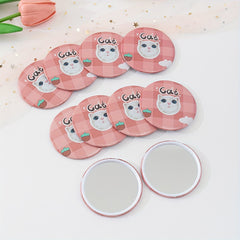 10pcs Cat Pattern Round Mirror Adorable Cosmetic Touch up Mirror For Gift