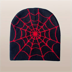Y2K Winter Warm Beanie Hat with Spider Web Pattern