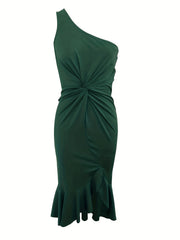 One Shoulder Dress Sexy Bodycon Sleeveless Midi Dress Women's Clothing