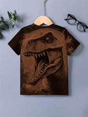 T Rex Retro Print Boy's Short Sleeve T shirt Creative Pattern Casual Top