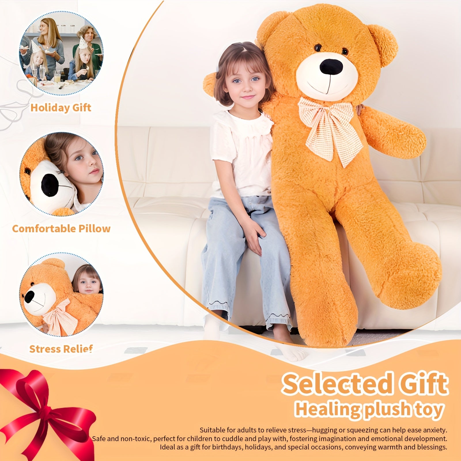 48in Large Soft Jumbo Teddy Bear Big Brown Stuffed Animal Birthday Gift