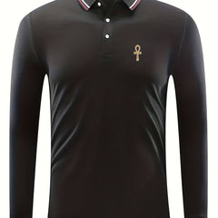 Men's Key Print Long Sleeve Polo Shirt