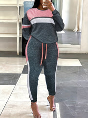 Casual Two piece Set Crew Neck Long Sleeve Tops & Drawstring Jogger Pants