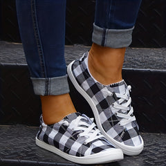 Plaid Pattern Non-slip Flat Shoes Women's Casual Lace Up Sport Shoes