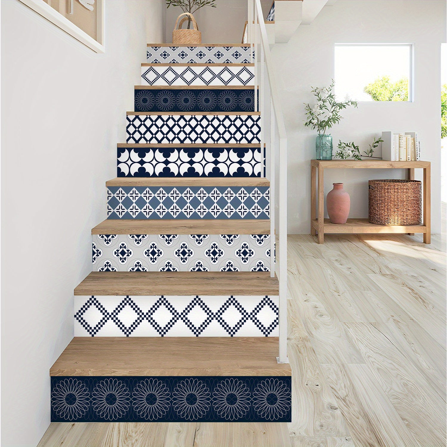6pcs Staircase Retro Tile Wall Sticker, Waterproof Self-adhesive Vinyl Decal