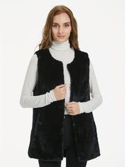 Fuzzy Vest Casual Crew Neck Sleeveless Winter Vest Women's Clothing