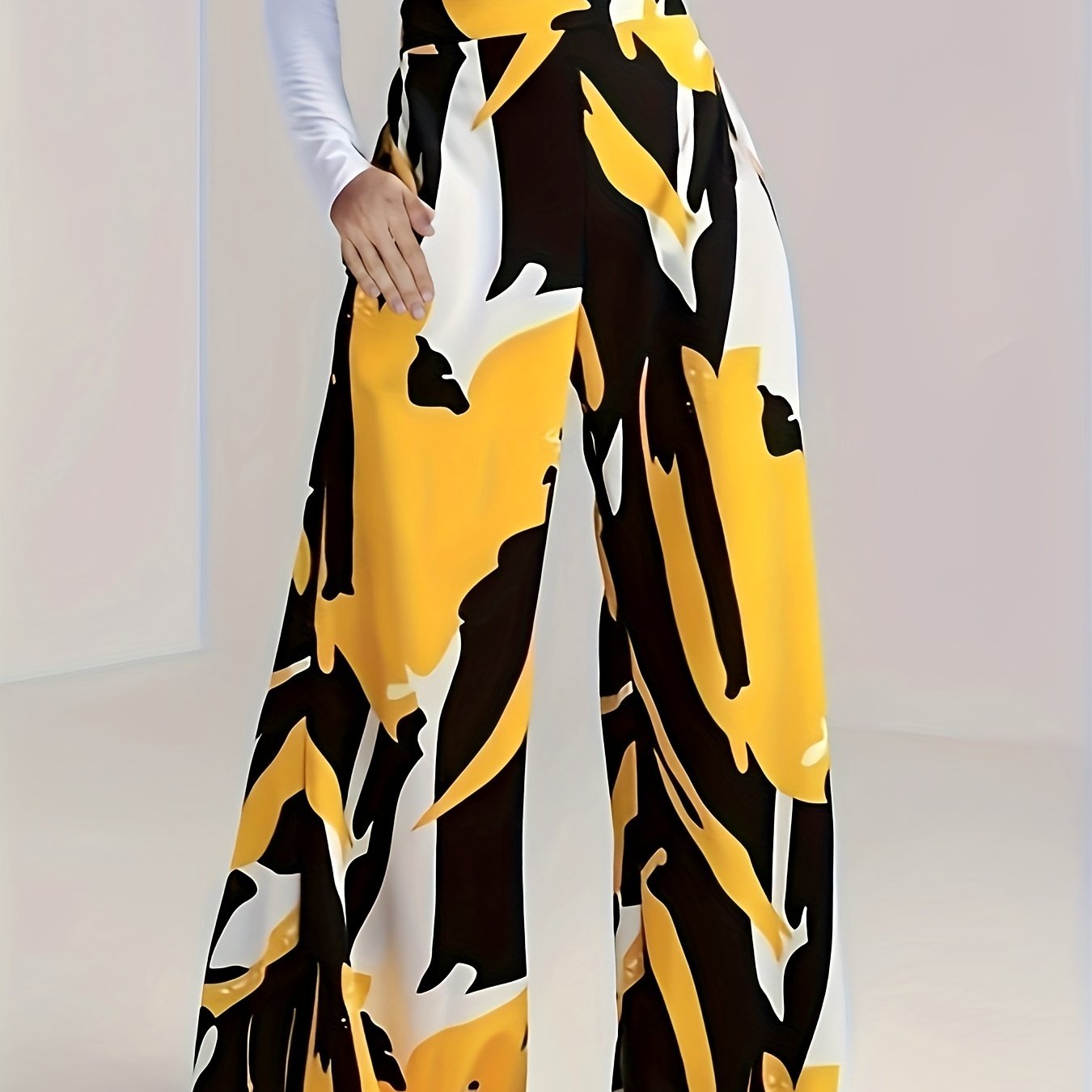 Wide Leg Loose Pants High Waist Contrast Waist With Pockets