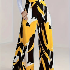 Wide Leg Loose Pants High Waist Contrast Waist With Pockets