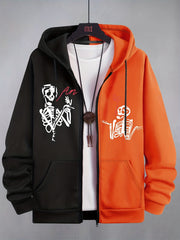 Patchwork Happiness Letter & Number 87 Print Men's Hooded Sweatshirt