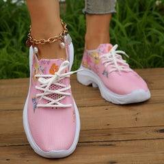 Women's Knitted Sneakers Floral & Butterfly Print Sports Shoes