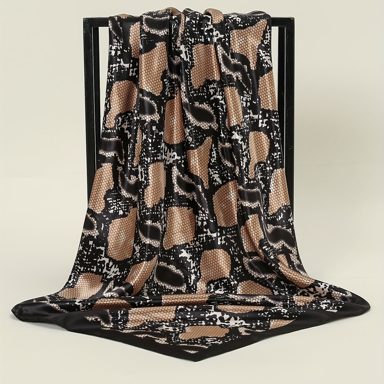 Snake Print Scarf Brown Square Satin Vintage Neckwear