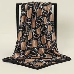 Snake Print Scarf Brown Square Satin Vintage Neckwear