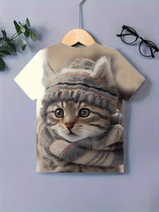 3D Cat Graphic Short Sleeve T shirt for Girls Summer Sports