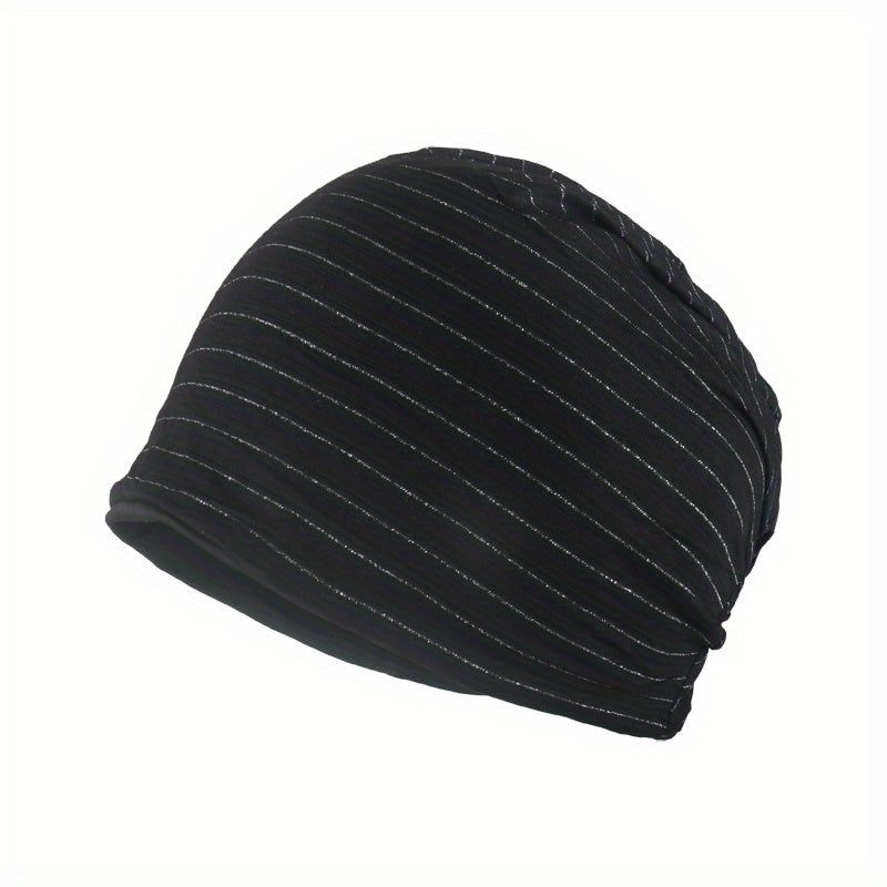 Solid Stripe Soft Beanies Lightweight Elastic Cotton Blend Beanie Skull Cap
