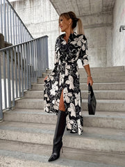 Floral Print Button Up Maxi Dress With Belt