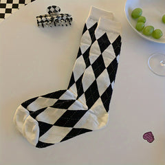 Argyle Calf Socks College Style Knee High Women's Stockings