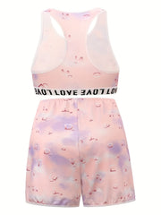 Tie Dye & Letter Print Tank Bra & Shorts Underwear Set