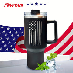 40oz Flag Print Vacuum Tumbler w/ Handle & Straw Lid Stainless Steel