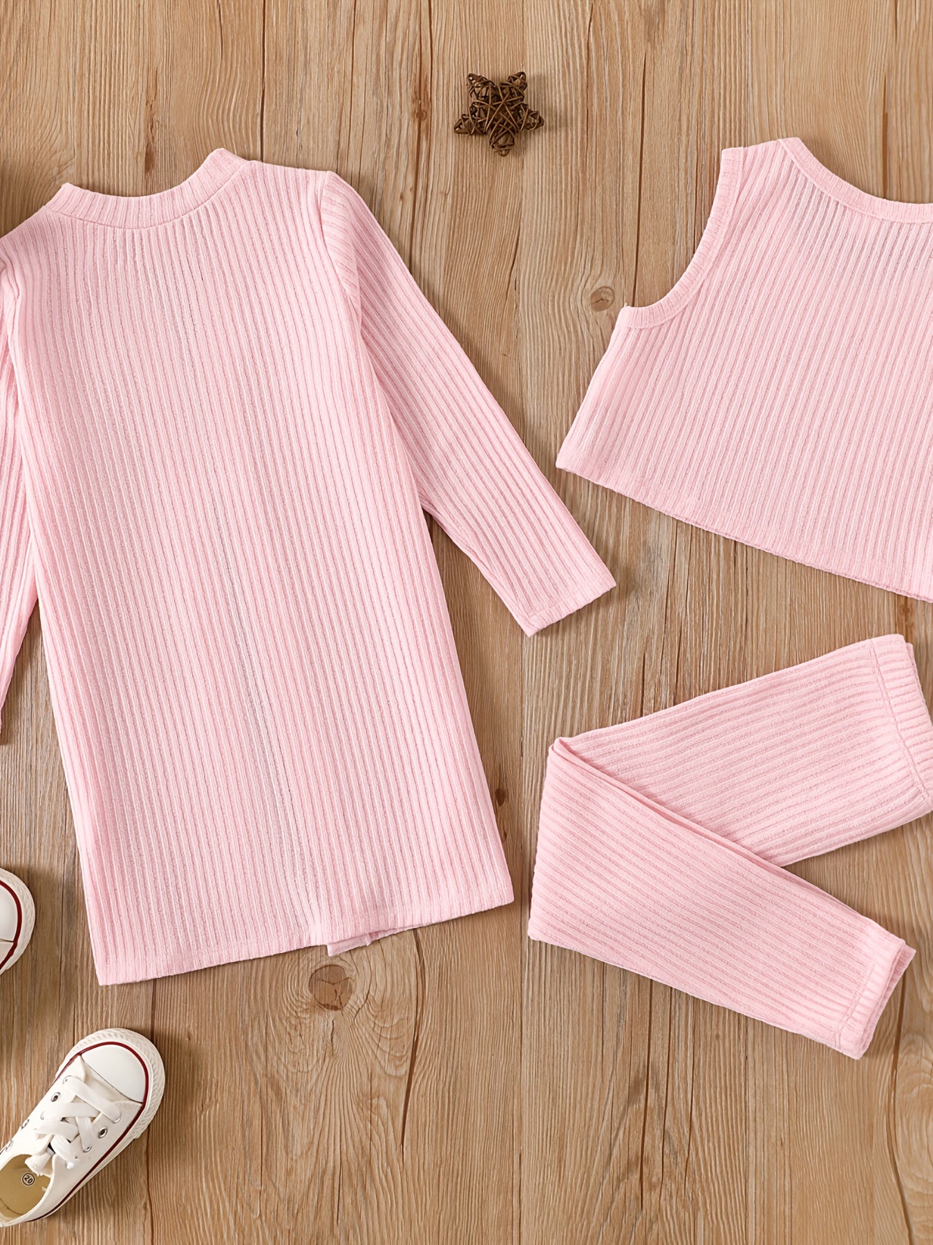 3pcs Toddler Girl Ribbed Cardigan & Tank Top & Leggings Set
