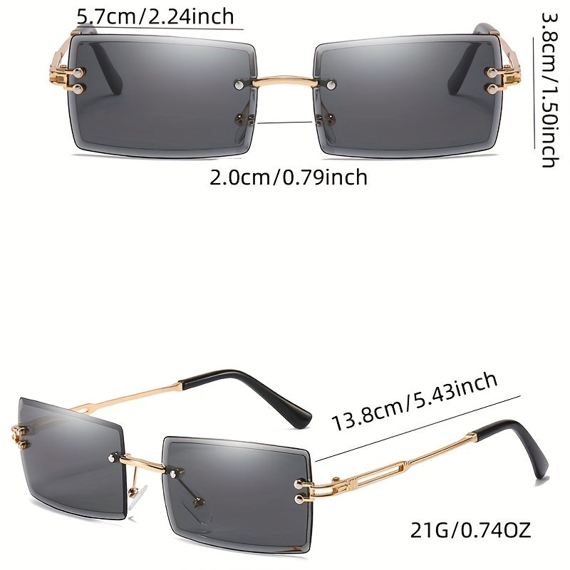 Rectangle Rimless Sunglasses Gradient Anti Glare UV400