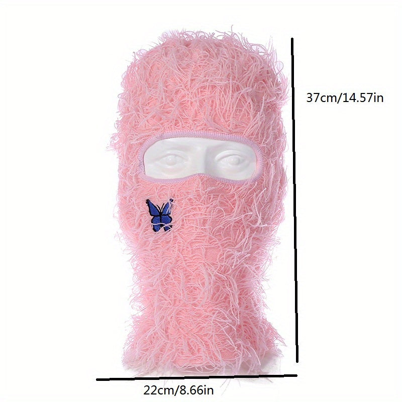 Unisex Thermal 1 Hole Winter Balaclava Hat With Embroidered Butterfly