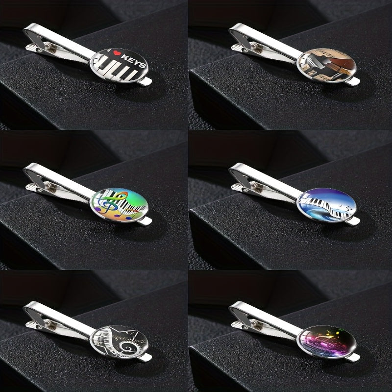 Vintage Piano Keyboard Music Note Round Tie Clip Buckle Gift