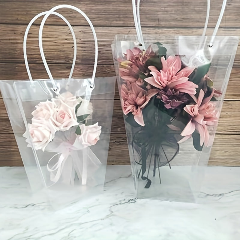 2pcs Transparent Trapezoidal Flower Net Red Handbag Bouquet Plastic Handbag