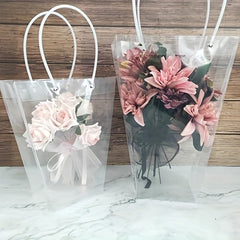 2pcs Transparent Trapezoidal Flower Net Red Handbag Bouquet Plastic Handbag