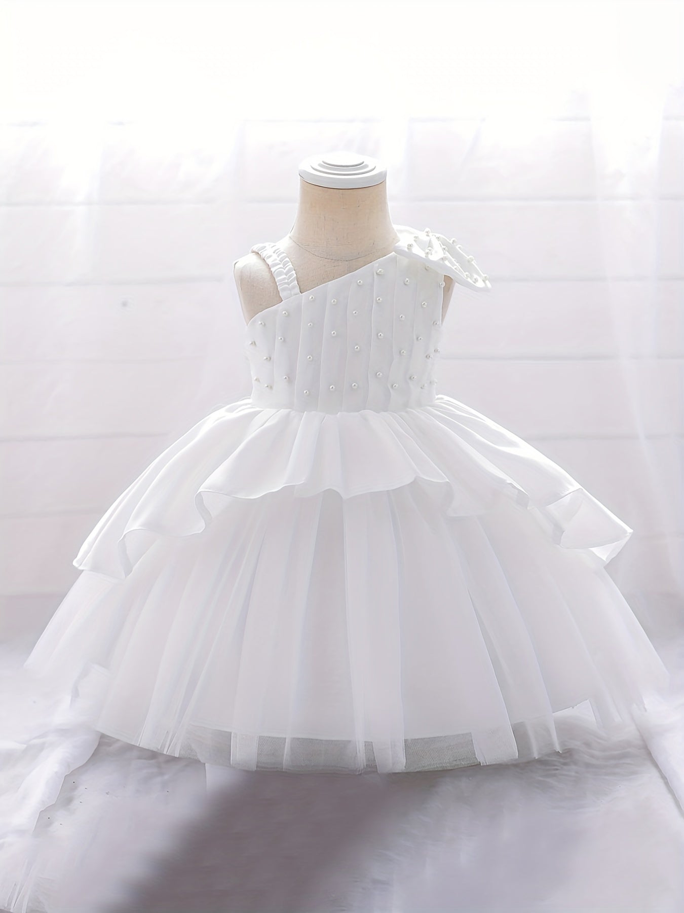 Girls Lace Trim Puffy Princess Dress for Wedding Birthday Party