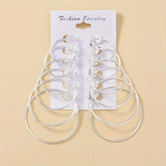 6pairs Exaggerated Hoop Earrings Set For Girls Rainbow Golden Silver