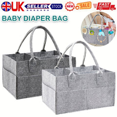 Portable Felt Diaper Caddy Organizer - Baby Storage Bag with Leather Handles
