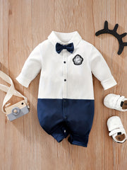 Newborn Infant Cotton Gentleman Romper Long Sleeve Bowtie Jumpsuit