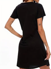 Moon Print NightDress Short Sleeve Pajama Dress Women's Sleepwear