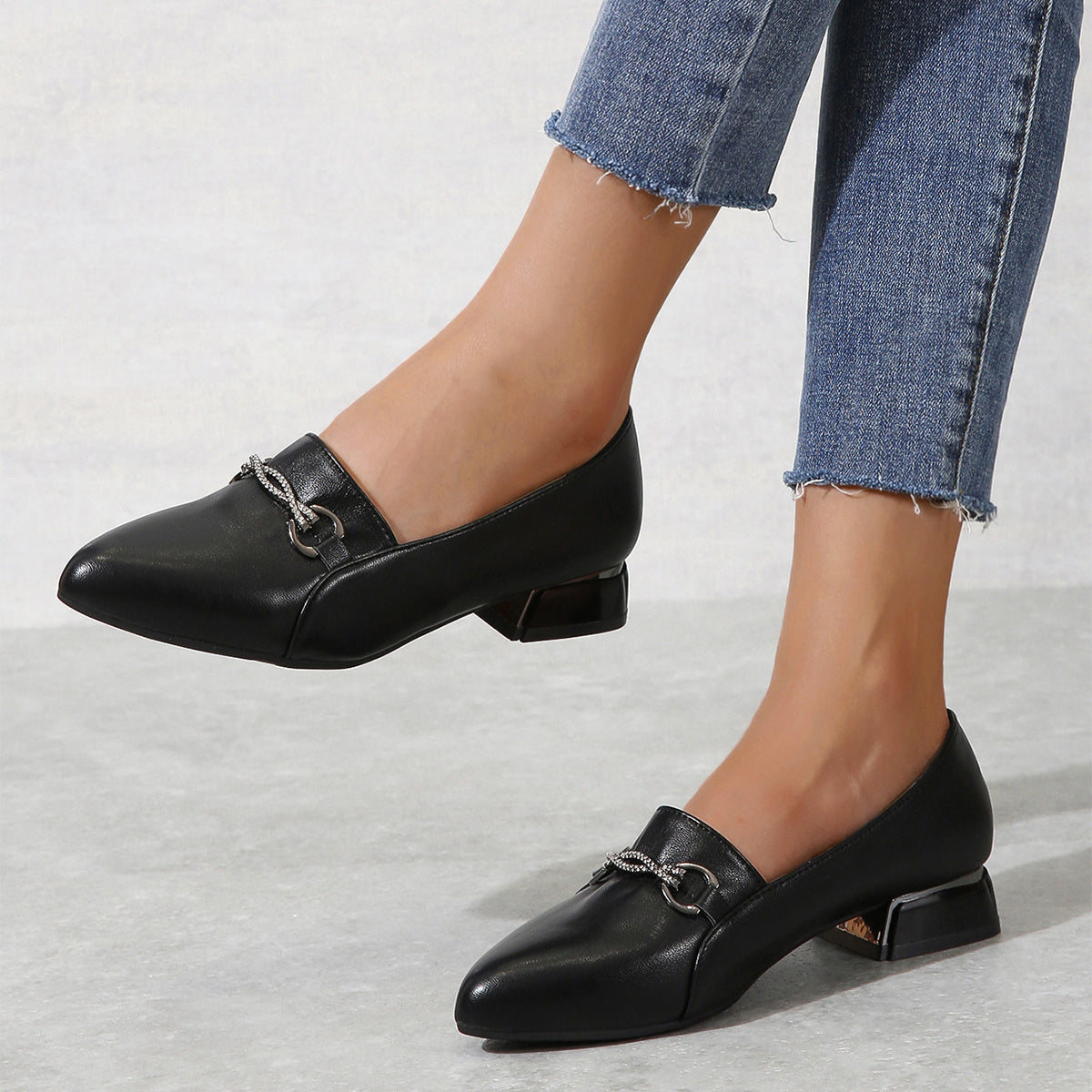 Chain Decor Chunky Heeled Pumps for Women