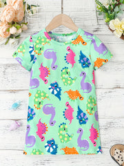 Toddler Girls Dinosaur Graphic T shirt Dress Party Kids Summer Clothes