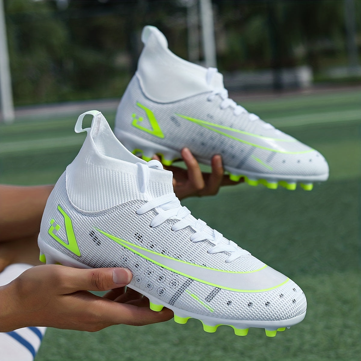 Men's High Top Spiked Football Boots, Geometry Pattern Soccer Cleats