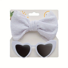 Girls Nylon Bow Headband & Heart Shaped Sunglasses Set